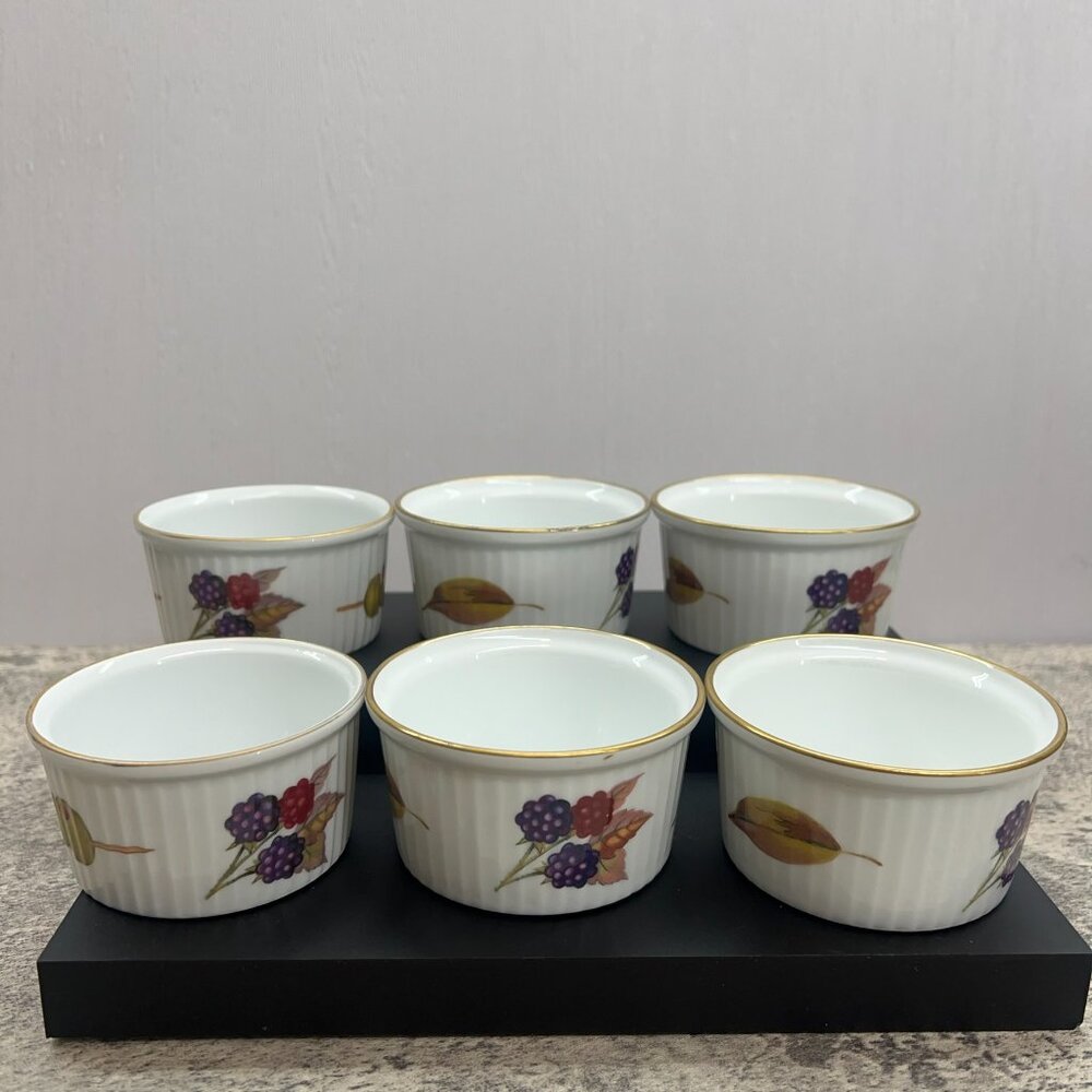 Royal Worcester Fine Porcelain Set of 6 Evesham Ramekin Dish Made in England